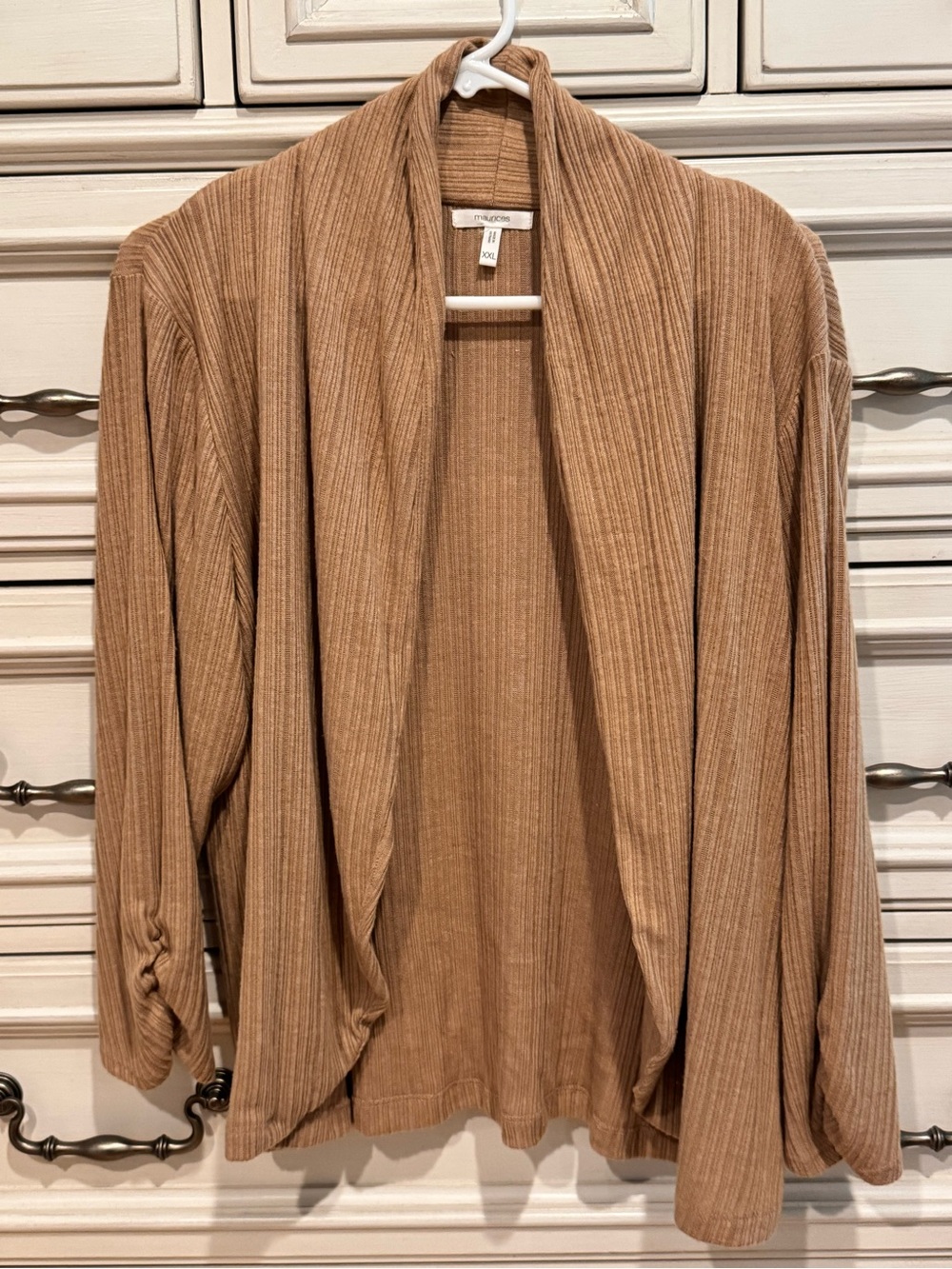 Maurices Ribbed Open Cardigan in Camel